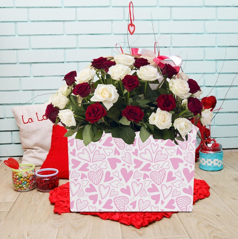 NTAOHAMPER Rectangular Pink Basket Empty, Fabric Storage Basket with Handles, Books Box,Lovely Storage Bin,Room Decor,Gift Basket for Girls(Pink Heart) - Image 2